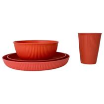 Kit Pratos Refeição e Sobremesa Copo Bowl Bambu e PP Stripes