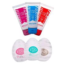 Kit Prazer Casal 3 Lubrificantes Íntimos 3 Egg Masturbador Masculino Brinquedos Sexual