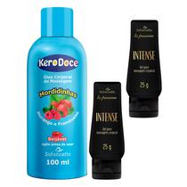 Kit Prazer Sem Limite: Óleo para Massagem Íntima Corporal Kero Doce Mordidinhas + 2 Gel Lubrificante Intense