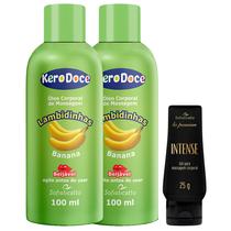 Kit Prazer Sensual Kero Doce Lambidinhas: Gel Lubrificante Intense + 2 Óleo Corporal de Massagem Quente Sensual