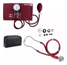 Kit Premium Aferição Pressão Arterial Manual Estetoscópio + Esfigmomanômetro Cor Vinho