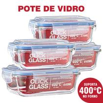 Kit Premium Click Glass com 4 potes de vidro 100% herméticos