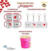 Kit Premium para o dia do Namorados - Caneca , Chaveiro e Balde de Pipoca