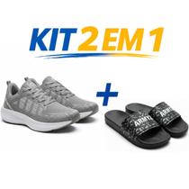 Kit Premium Tênis Esportivo Masculino Feminino Leve Respirável mais Chinelo Slide Confortável Antiderrapante Casual Lazer
