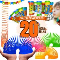 Kit Prenda 10 Bolha De Sabão 10 Mola Maluca Lembrancinha Festa Aniversário Infantil Brinquedo Criança Atacado