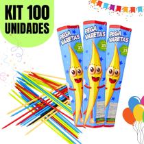 Kit Prenda 100 Jogos Pega Varetas Lembrancinha Festa Aniversário Infantil Brinquedo Criança Atacado