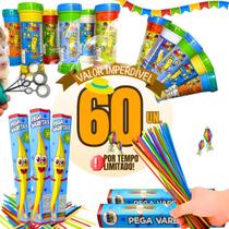 Kit Prenda 30 Bolha de Sabão 30 Pega Varetas Lembrancinha Festa Infantil Aniversário Brinquedo Criança Atacado