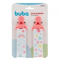 Kit Prendedor Chupeta Buba C/2 +3m Rosa/Estrelas 14498