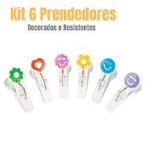 Kit prendedores multiuso cozinha e lavanderia happy days com 6 unidades