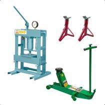 Kit Prensa Hidráulica 15 Ton De Bancada Com Macaco Jacaré Longo 2 Toneladas E Kit Com 2 Cavaletes Kit Prensa Hidráulica 15 Ton De Bancada Com Macaco Jacaré Longo 2 Toneladas E Kit Com 2 Cavaletes