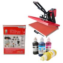 Kit Prensa Térmica Plana 40x60 Base de Impressão Vermelha 110v + tintas sublimáticas + papel sublimático A4