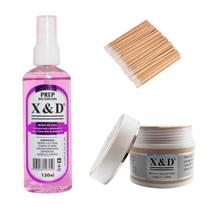 Kit Prep 120ml + 100 Palitos + Gel 15g Nude17 X&D Para Unhas Gel fibra XED XD Profissional Alongamento