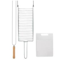 Kit Preparo Churrasco 3pcs Churrasqueira Grelha Espeto Duplo 65cm e Tabua de Corte Mor Kit Preparo Churrasco 3pcs Churrasqueira Grelha Espeto Duplo 65cm e Tabua de Corte Mor