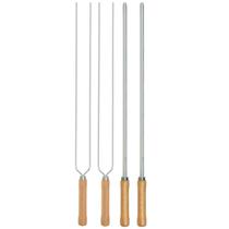 Kit Preparo Churrasco 4pcs Churrasqueira Espetos 55cm Simples e Duplo Cabo Madeira Mor