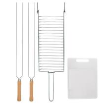 Kit Preparo Churrasco 4pcs Churrasqueira Grelha e Espeto 55cm Duplo Tabua de Corte Kit Preparo Churrasco 4pcs Churrasqueira Grelha e Espeto 55cm Duplo Tabua de Corte