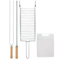 Kit Preparo Churrasco 4pcs Churrasqueira Grelha Espeto Simples e Duplo 65cm e Tabua de Corte Mor Kit Preparo Churrasco 4pcs Churrasqueira Grelha Espeto Simples e Duplo 65cm e Tabua de Corte Mor