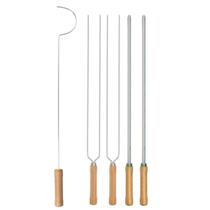 Kit Preparo Churrasco 5pcs Churrasqueira Espetos 55cm Simples e Duplo Cabo Madeira Mor