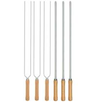 Kit Preparo Churrasco 6pcs Churrasqueira Espetos 65cm Simples e Duplo Cabo Madeira Mor