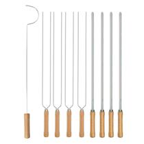 Kit Preparo Churrasco 9pcs Churrasqueira Grelha e Espetos 55cm Simples e Duplo Cabo Madeira