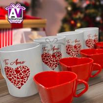 Kit presente 04 canecas corações+ 04 xicaras corações Kit presente 04 canecas corações+ 04 xicaras corações