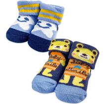 Kit Presente 2 Par de Meia de Bebê RN 0 a 6m Menino Infantil Urso Estrela Sorrindo Azul