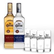 Kit Presente 2 Tequilas Jose Cuervo Ouro Prata com 4 Copos