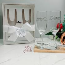 Kit presente Amarílis - Caixa + espátula + 2 Taças - dm jateados