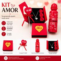 Kit Presente Amor: Porta Joias, Colar Coração Strass e Garrafa Alumínio Premium