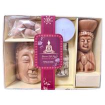 Kit Presente Aromatizador Rechaud Vela Incensário Buda Bege Kit Presente Aromatizador Rechaud Vela Incensário Buda Bege