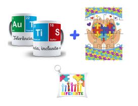 Kit presente Autistas Tolerância, Inclusão e Respeito +Chaveiro + Quebra-cabeça 16 peças