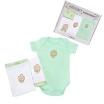 Kit Presente Bebe 3 Peças Com Fralda Pano de Boca e Body Tamanho G 100% Algodão Cor Verde Bordado Rei Leão