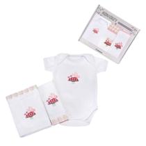 Kit Presente Bebe 3pç Body G Fralda E Pano de Boca Bordado Cogumelo 100% Algodão Para Meninas