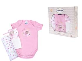 Kit Presente Bebe 3Pç Pano Boca Cueiro e Body Rosa Menina - Minasrey