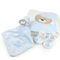 Kit Presente Bebe Zip Toys Urso Nino Azul Manta Pantufa E Naninha Kit Presente Bebe Zip Toys Urso Nino Azul Manta Pantufa E Naninha