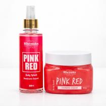 Kit Presente Body Splash Pink Red 200ml Esfoliante Corporal 300g Perfume Doce Feminino Rhenuks