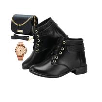 Kit Presente Bota Feminina Ajustes Em Cadarços Relogio e Bolsa Kit Presente Bota Feminina Ajustes Em Cadarços Relogio e Bolsa