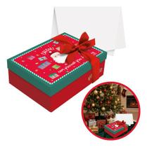 Kit Presente Caixa 24x18cm Cheguei Papai Noel Seda Fita Laço Vermelho