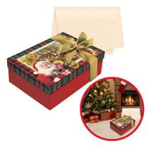 Kit Presente Caixa 35x25cm Cheguei Papai Noel Seda Fita Laço Vermelho