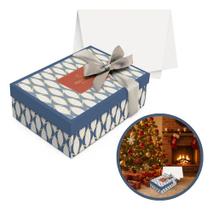 Kit Presente Caixa Média 35x25cm Estampada Seda Fita Laço Azul-aço