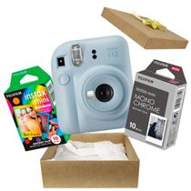 Kit Presente Câmera Instax Mini 12 com Filme Preto Branco + Filme Rainbow Azul