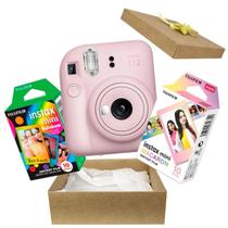 Kit Presente Câmera Instax Mini 12 Com Filme Rainbow + Filme Macaron Rosa