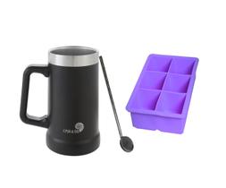 Kit Presente Caneca Térmica de Inox + Canudo de Caipirinha Inox + Forma de Gelo Quadrada