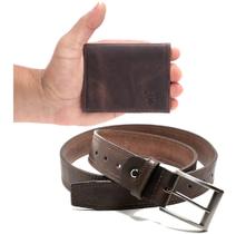 kit presente carteira masculina café e cinto ambos em couro - Fenix couros