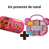 Kit Presente de Natal Criança Maletinha Urso Miçangas 1200pçs e Boneca Lol Surprise
