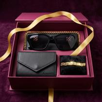 Kit Presente Dia Dos Namorados Feminino Amoratti Óculos Sol Carteira Pulseira Dourada -
