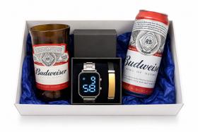 Kit Presente Dia dos Pais Relógio Elegante, Pulseira e Cerveja com copo Kit Presente Dia dos Pais Relógio Elegante, Pulseira e Cerveja com copo