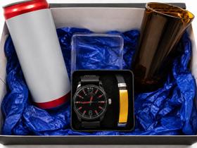 Kit Presente Dia dos Pais: Relógio Masculino Elegante, Pulseira & Cerveja com Copo Kit Presente Dia dos Pais: Relógio Masculino Elegante, Pulseira & Cerveja com Copo
