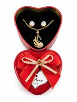 Kit Presente Dia Namorados: Colar Cisne Strass + Brincos Folheados Delicados