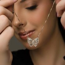 Kit Presente Feminino Cordão Feminino Colar Borboleta Com Brincos Cravejados Banhados A Ouro 18k