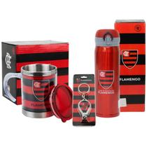 Kit Presente Flamengo Garrafa Térmica Caneca Inox Chaveiro